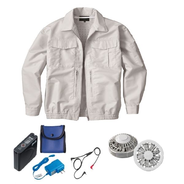 KU92130 空調服 R 綿ポリ混紡 スペーサー一体型 FAN2200G・CBB500ロングケーブル 配線 ・LISUPER1セット シルバー 4L 送料無料