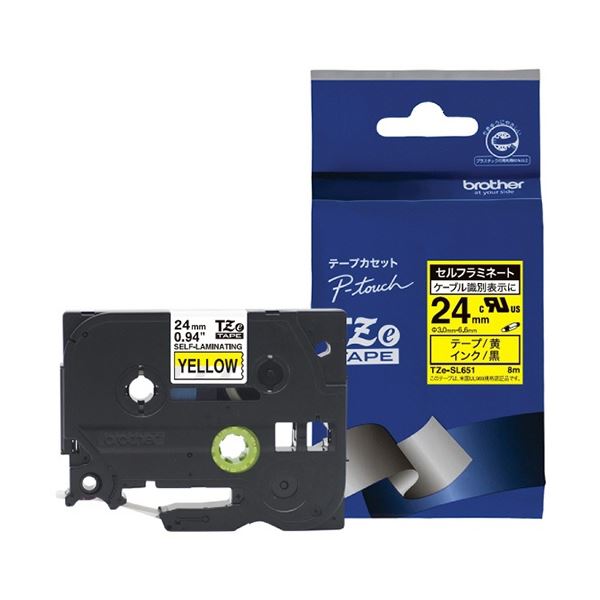 (まとめ) ブラザー ピータッチ セルフラミネートテープ ケーブル 配線 マーキング 24mm 黄/黒文字 TZE-SL651 1個 【×5セット】