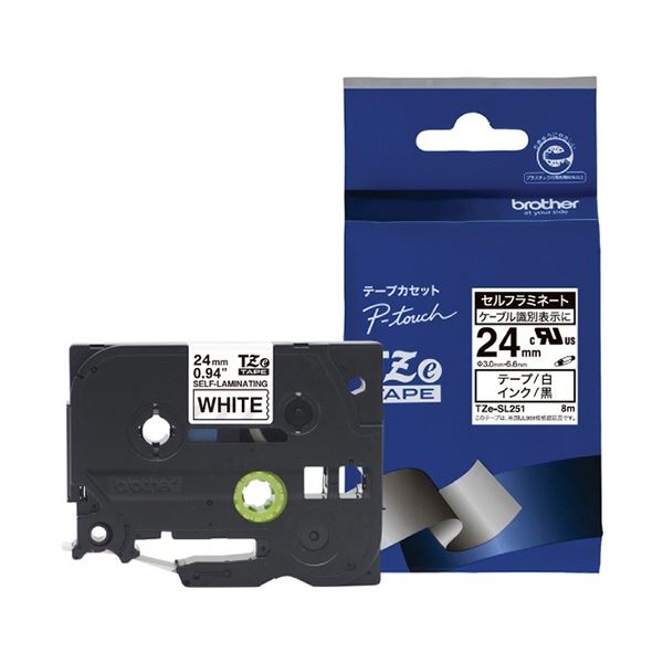 (まとめ) ブラザー ピータッチ セルフラミネートテープ ケーブル 配線 マーキング 24mm 白/黒文字 TZE-SL251 1個 【×5セット】