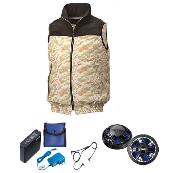 KU92020 空調服 R ポリエステル製 カジュアルベスト FAN2400SPBB・RD9261・LISUPER1セット ブラック×サンドカモ LL 黒 送料無料