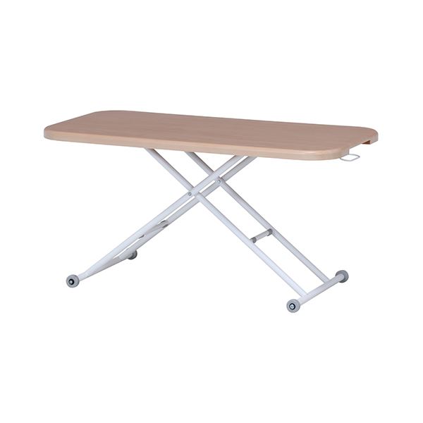昇降式テーブル 机 約幅1200〜1270×奥行600×高さ120〜700mm ガス式 ナチュラル ワイド 無段階高さ調節 キャスター付 移動可能 車輪付き リビング 送料無料の通販は