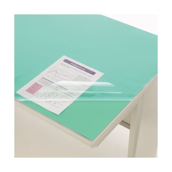 （まとめ） ライオン事務器 デスク (テーブル 机) マット PVC製光沢仕上 ダブル（グリーンマット付） 600×450×0.8mm M-PE 1枚 【×5セット】 緑 送料無料の通販は