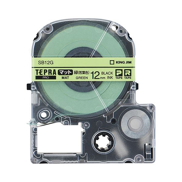 (まとめ) キングジム テプラ PRO テープカートリッジ マットラベル 12mm 緑（若葉色）／黒文字 SB12G 1個 【×10セット】