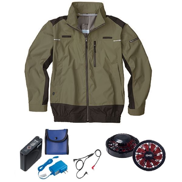 KU92110 空調服 R ポリエステル製 遮熱フルハーネス仕様 FAN2200BR・RD9261・LISUPER1セット カーキグリーン LL 緑