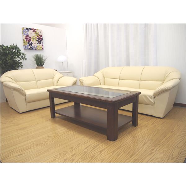 リビングソファー 【3人掛け アイボリー】 幅182cm 木製構造 合皮