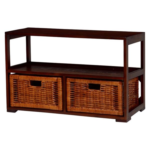 ランドリーラック 約幅72.5×奥行27.5×高さ45.5cm マホガニー 籐 ラタン 引出内布付き ランドリー整理 収納 脱衣所 洗面所