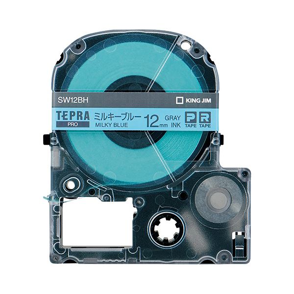 (まとめ) キングジム テプラ PRO テープカートリッジ ソフト 12mm ミルキーブルー／グレー文字 SW12BH 1個 【×10セット】 青