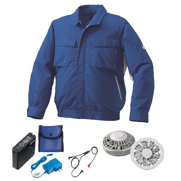 KU91910 空調服 R 綿・ポリ混紡 脇下マチ付きII FAN2200G・RD9261・LISUPER1セット ブルー×シルバー 3L 青 送料無料の通販は 28,112円