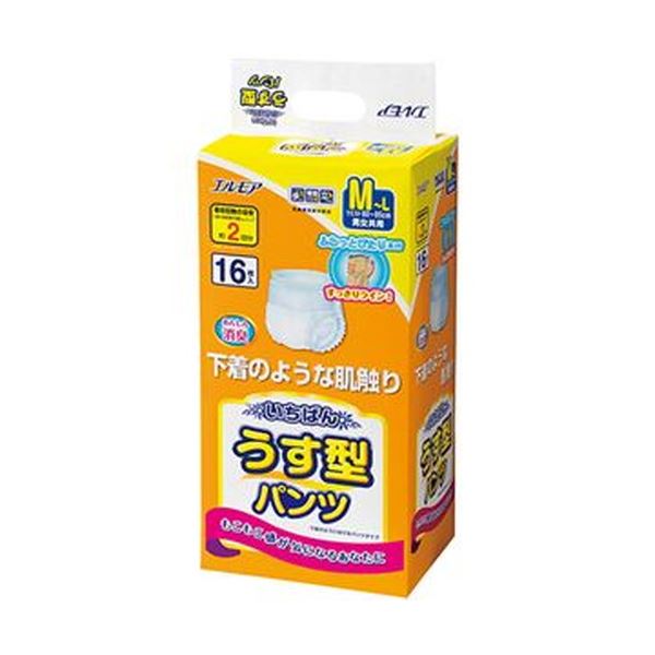 （まとめ）カミ商事 エルモア いちばんうす型パンツ M-L 1パック（16枚）【×10セット】 驚くほど薄くても、確かな吸収力 快適なフィット感でスッキリやわらか 送料無料