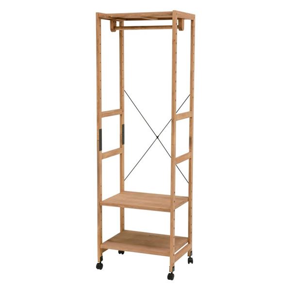 ハンガーラック 幅56×奥行40×高さ176cm ライトブラウン 木製 キャスター付 移動可能 車輪付き 高さ調節 衣類整理 収納 組立式 茶 送料無料の通販は