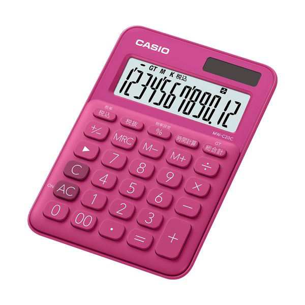 （まとめ）カシオ カラフル電卓 ミニジャストタイプ12桁 ビビッドピンク MW-C20C-RD-N 1台【×5セット】 送料無料の通販は