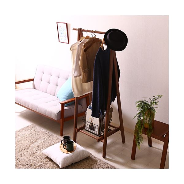 ハンガーラック コートハンガー 幅75cm ブラウン 木製 棚付き (置き台 置き場付き) コンパクト ジョイント ベッドルーム 寝室 リビング 茶 送料無料の通販は