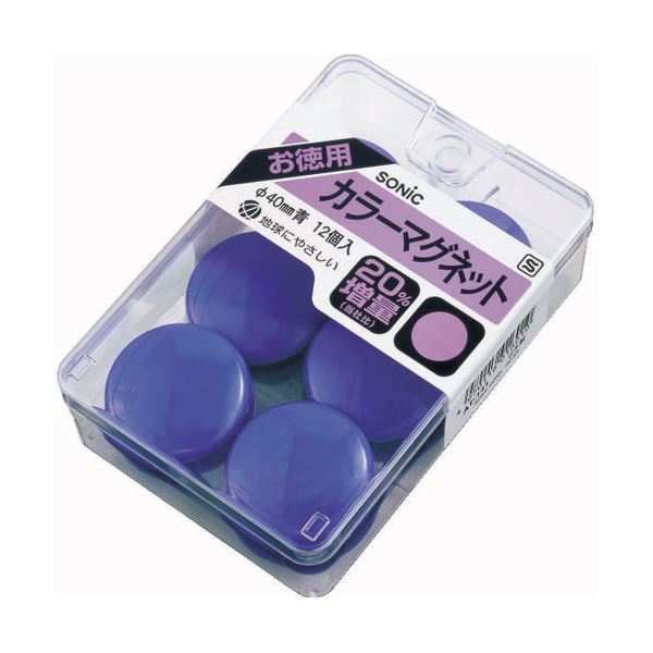 (まとめ) ソニック カラーマグネット 直径40mm 青 AT-141 1ケース（12個） 【×30セット】 送料無料の通販は