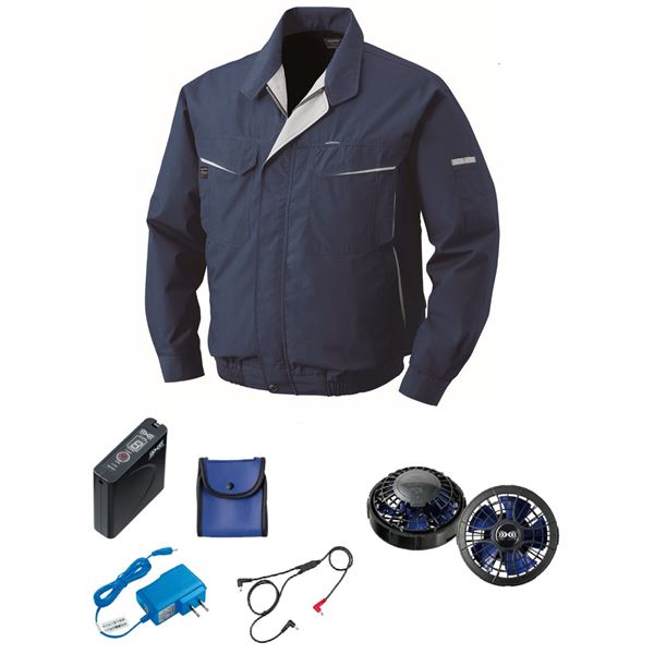 KU90470 空調服 R 綿・ポリ混紡 FAN2400SPBB・RD9261・LISUPER1セット ネイビー M 送料無料