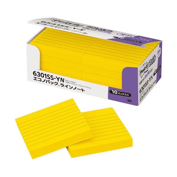 (まとめ) 3M ポストイット エコノパック 強粘着ノート 75×75mm イエロー 6541SS-RPY 1パック（10冊） 〔×5セット〕 まとめ） 3M ポストイット エコノパック 強粘着ノート 75×75mm ネオ 強