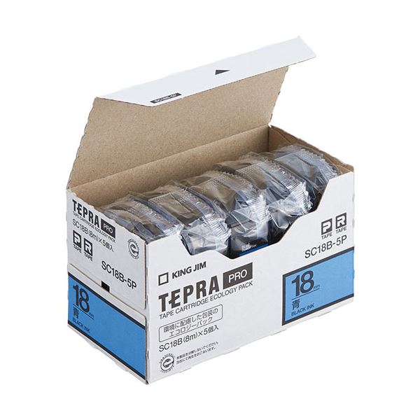 キングジム(KING JIM) テプラPROテープエコノパック 5個入 18mm 青 SC18B-5P 地球にやさしいエコロジカルパック テプラPROテープエコノパック 5個入り18mm、輝く青の世界へ導く 送料無料の通販は 8,668円