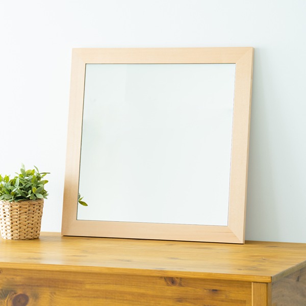 ビンテージ 木製フレーム 壁掛け鏡 ウォールミラー オーク スクエア