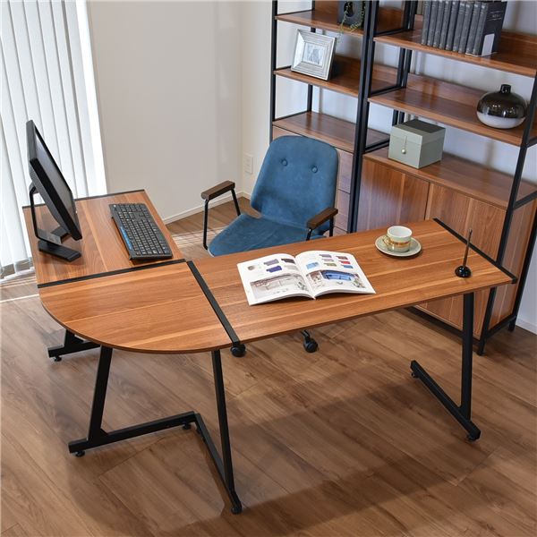 パソコン デスク (テーブル 机) /PC デスク 【幅147cm コーナータイプ ウォールナット】 金属 スチール アイアン コーナーデスク 組立品 〔在宅ワーク〕 送料無料の通販は