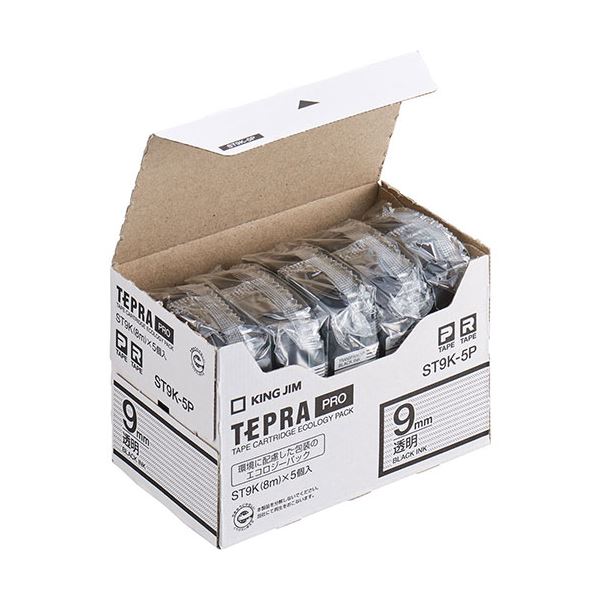 キングジム(KING JIM) テプラPROテープエコパック 9mm 透明ラベル 5個入 ST9K-5P 環境にやさしいエコロジカルな9mm透明ラベル5個入りテープパック、テプラPROの新たなる進化形 送料無料