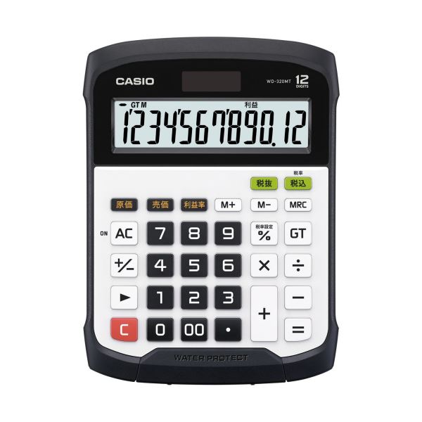 カシオ 防水・防塵電卓 12桁デスク (テーブル 机) サイズ WD-320MT-N 1台