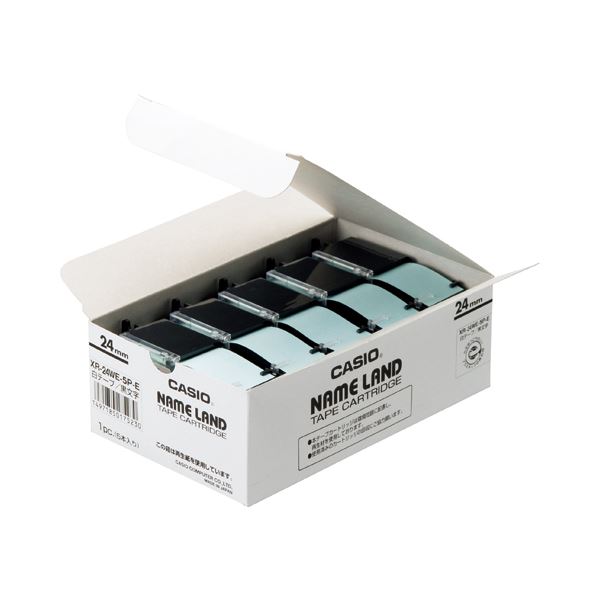 (まとめ）カシオ CASIO ネームランド NAME LAND スタンダードテープ 24mm×8m 白/黒文字 XR-24WE-5P-E 1パック(5個)【×3セット】 送料無料