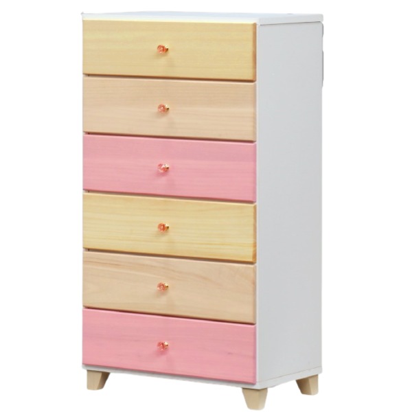 ハイチェスト タンス 6段 幅60cm ピンク系 日本製 木製 桐材 引出し収納
