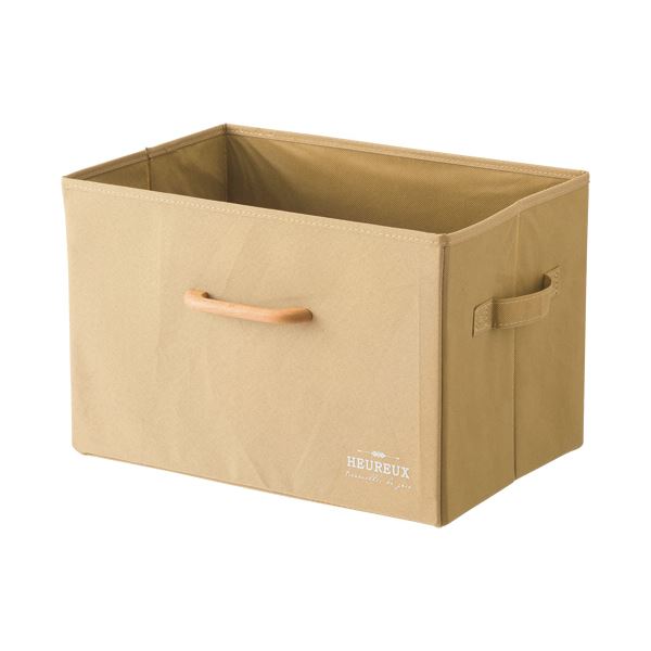 まとめ）YAMAZEN 木製取っ手付整理 収納 ボックス ベージュ YTC-MSB1P