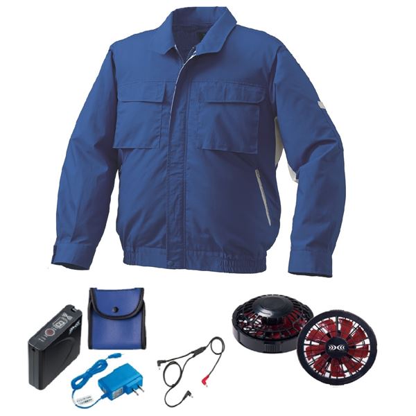 KU91910 空調服 R 綿・ポリ混紡 脇下マチ付きII FAN2200BR・RD9261・LISUPER1セット ブルー×シルバー 3L 青 送料無料の通販は 21,232円