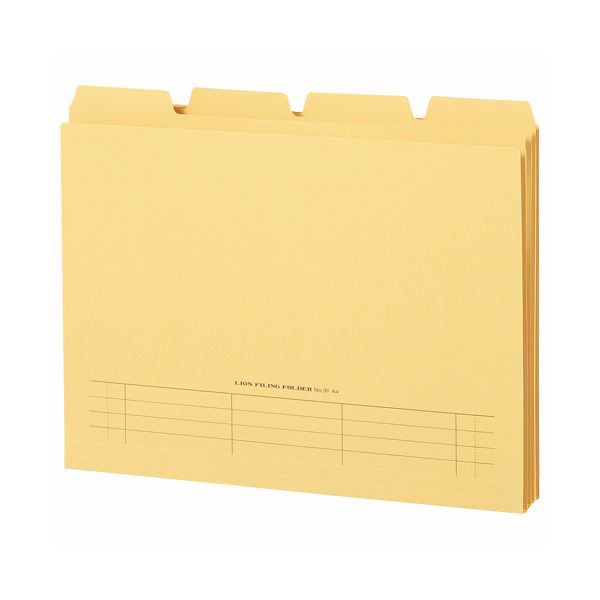 （まとめ）ライオン事務器 4カットフォルダー山付ファイル A4 黄 No.31-4P 1パック(4冊) 【×20セット】 書類整理の達人 見出し別4山フォルダーがあなたの仕事を助ける A4サイズ黄色の山付ファイル、1パック(4冊)×20セット 送料無料の通販は