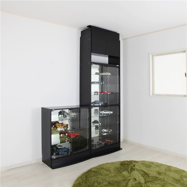 【新品】2段ワイド黒｜ガラスコレクションケース｜大人のフィギュア棚 キャビネット 新品】2段ワイド黒｜ガラスコレクションケース｜大人のフィギュア棚