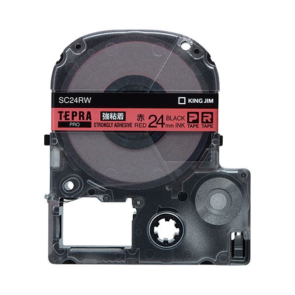 (まとめ) キングジム テプラ PRO テープカートリッジ 強粘着 24mm 赤／黒文字 SC24RW 1個 【×10セット】 送料無料