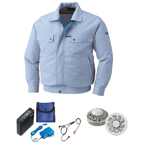 KU90450 空調服 R 綿・ポリ混紡 脇下マチ付き FAN2200G・RD9261・LISUPER1セット サックス M 送料無料