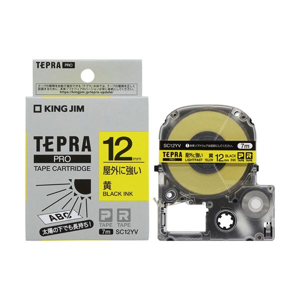 （まとめ）キングジム テプラ PRO テープカートリッジ 屋外に強いラベル 12mm 黄/黒文字 SC12YV 1個 【×5セット】 送料無料
