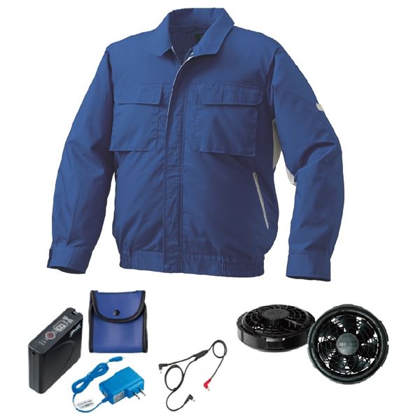 KU91910 空調服 R 綿・ポリ混紡 脇下マチ付きII FAN2300B・RD9261・LISUPER1セット ブルー×シルバー M 青 送料無料の通販は