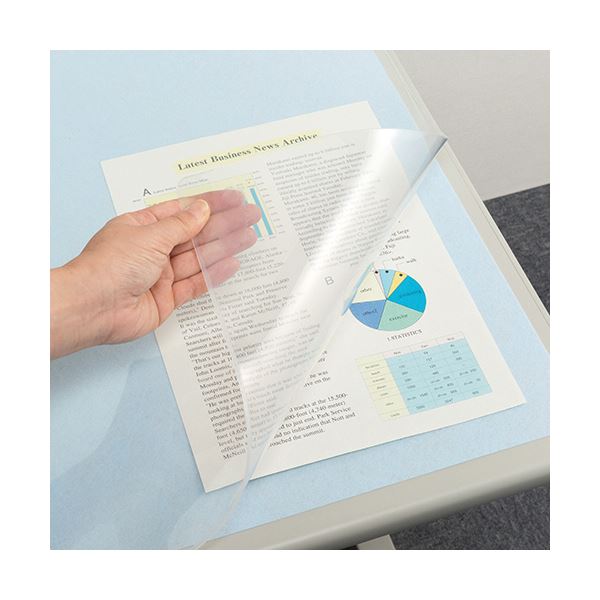 (まとめ) TANOSEE 再生透明オレフィンデスク (テーブル 机) マット ダブル（下敷付） 600×450mm ライトブルー 1枚 【×10セット】 青 送料無料の通販は