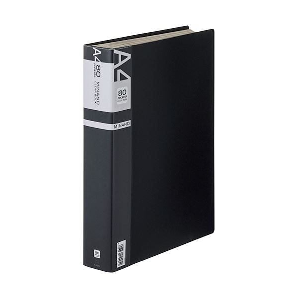 (まとめ) ライオン事務器 クリアーブックMINANO(ミナノ) A4タテ 80ポケット 背幅50mm ブラック CR-80M 1冊 【×10セット】 黒