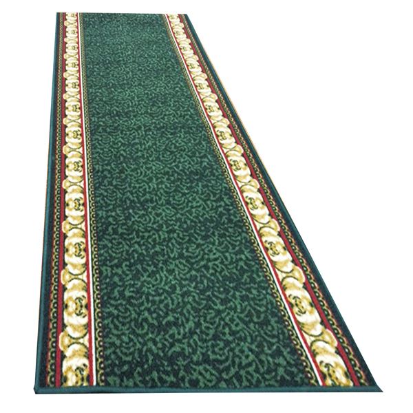オリエンタル柄 廊下敷き/ラグマット じゅうたん カーペット 敷き物 【グリーン 80×700cm】 長方形 洗える ウォッシャブル 防滑加工 『アイラス』 〔玄関 キッチン 台所 〕 緑 送料無料の通販は