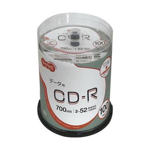 （まとめ）TANOSEE データ用CD-R700MB 52倍速 ホワイトワイドプリンタブル スピンドルケース 1パック（100枚）【×5セット】 白