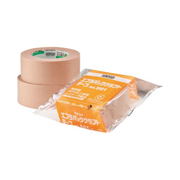 セキスイ エコラパッククラフトテープ50mm×50m 50巻 環境に優しいセキスイ クラフトテープ50mm×50m 50巻 丈夫で使いやすい、あらゆる場面で活躍 送料無料