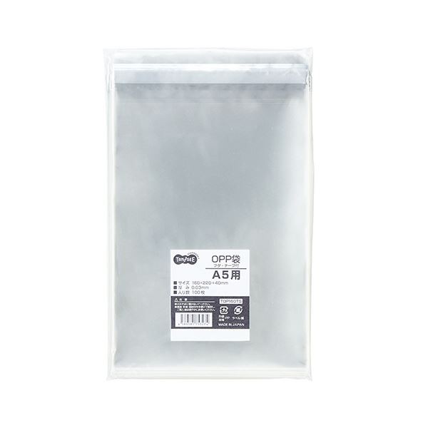 (まとめ) TANOSEE OPP袋 フタ・テープ付A5用 160×220+40mm 1セット（1000枚：100枚×10パック） 【×5セット】 送料無料