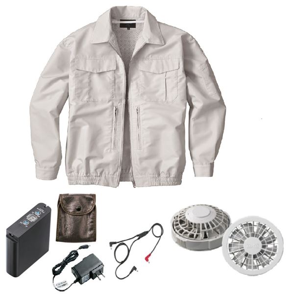 KU92130 空調服 R 綿ポリ混紡 スペーサー一体型 FAN2200G・RD9261・LIPRO2セット シルバー LL 送料無料