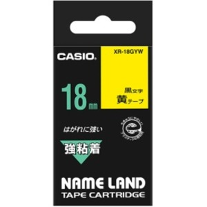 (まとめ) カシオ CASIO ネームランド NAME LAND 強粘着テープ 18mm×5.5m 黄／黒文字 XR-18GYW 1個 【×10セット】