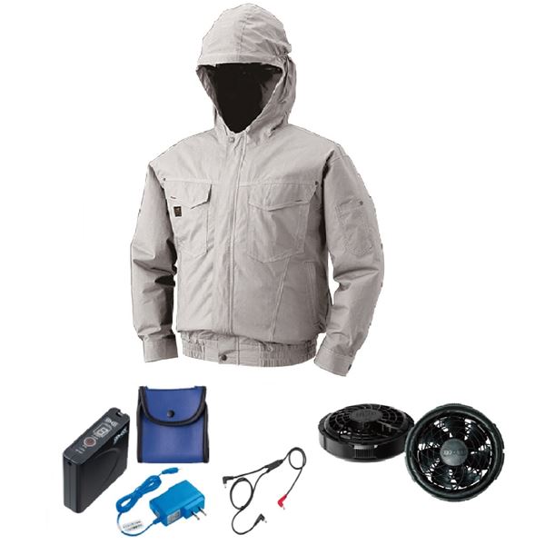 KU91410 空調服 R 綿薄手フード付 FAN2300B・RD9261・LISUPER1セット シルバー L 送料無料