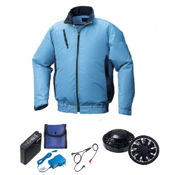 KU92010 空調服 R ポリエステル製 カジュアル FAN2200B・RD9261・LISUPER1セット ライトブルー×ダークネイビー L 青