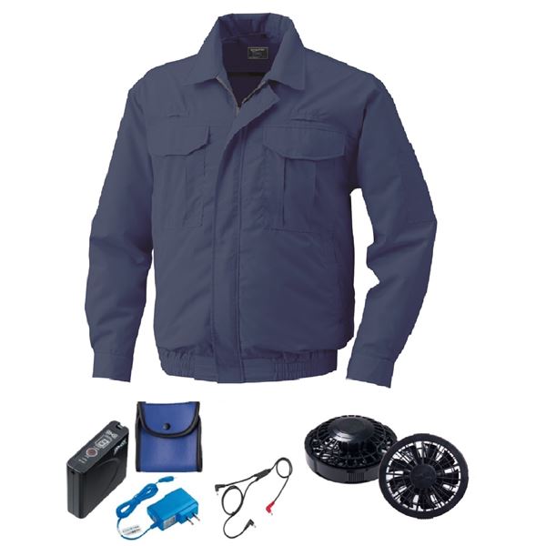 KU9055F 空調服 R 綿薄手 フルハーネス対応 FAN2200B・RD9261・LISUPER1セット ダークブルー L 青 送料無料