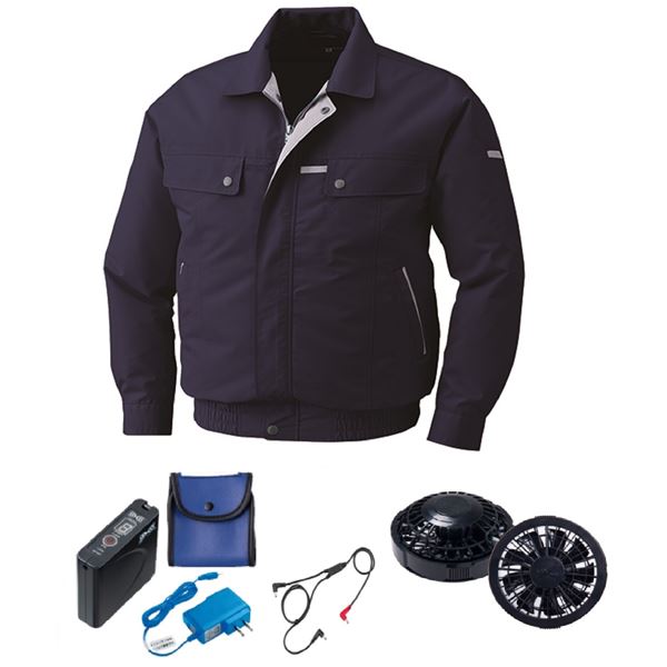 KU90450 空調服 R 綿・ポリ混紡 脇下マチ付き FAN2200B・RD9261・LISUPER1セット ディープネイビー M 送料無料