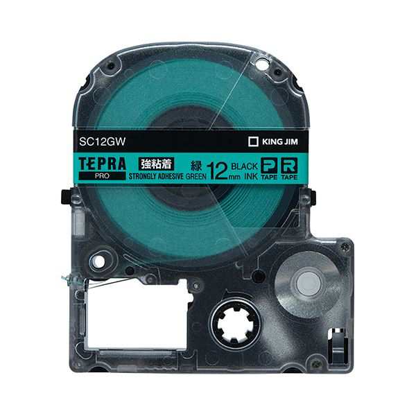 (まとめ) キングジム テプラ PRO テープカートリッジ 強粘着 12mm 緑／黒文字 SC12GW 1個 【×10セット】 強力な粘着力で、緑のテープに黒い文字が映える テプラ PRO 12mmテープカートリッジ×10セット 送料無料の通販は