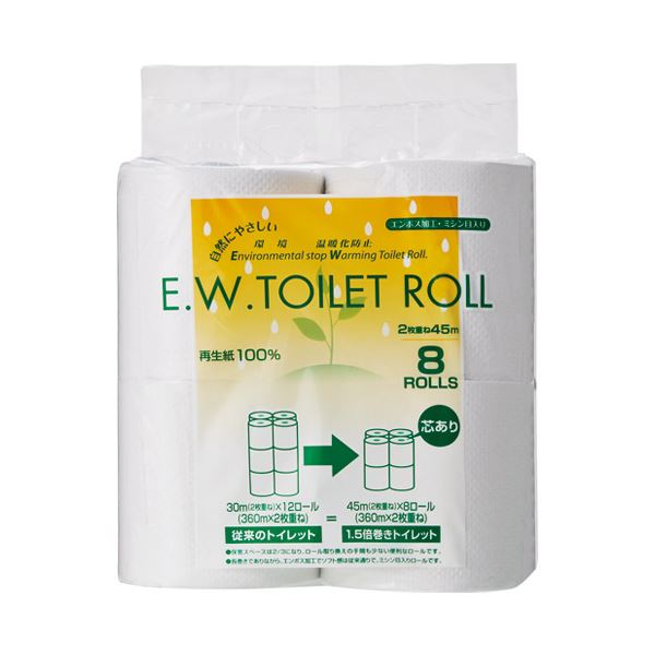 太洋紙業 EWトイレットロール45m巻 8R×12パック 超長持ち 45メートル巻きのエコフレンドリーなトイレットロール、8ロール×12パック 送料無料の通販はトイレットペーパー