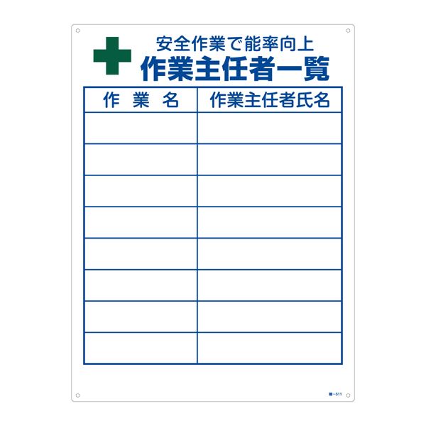 作業主任者の職務標識 安全 安心 作業で能率向上 作業主任者一覧 職-511 安全作業で生産性アップ 作業主任者のための職務標識一覧【効率化に貢献】 送料無料の通販は 5,374円