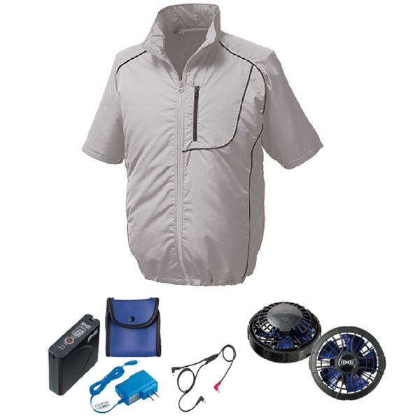 KU91720 空調服 R ポリエステル製 半袖 FAN2400SPBB・RD9261・LISUPER1セット シルバー×ブラック 5L 黒 送料無料